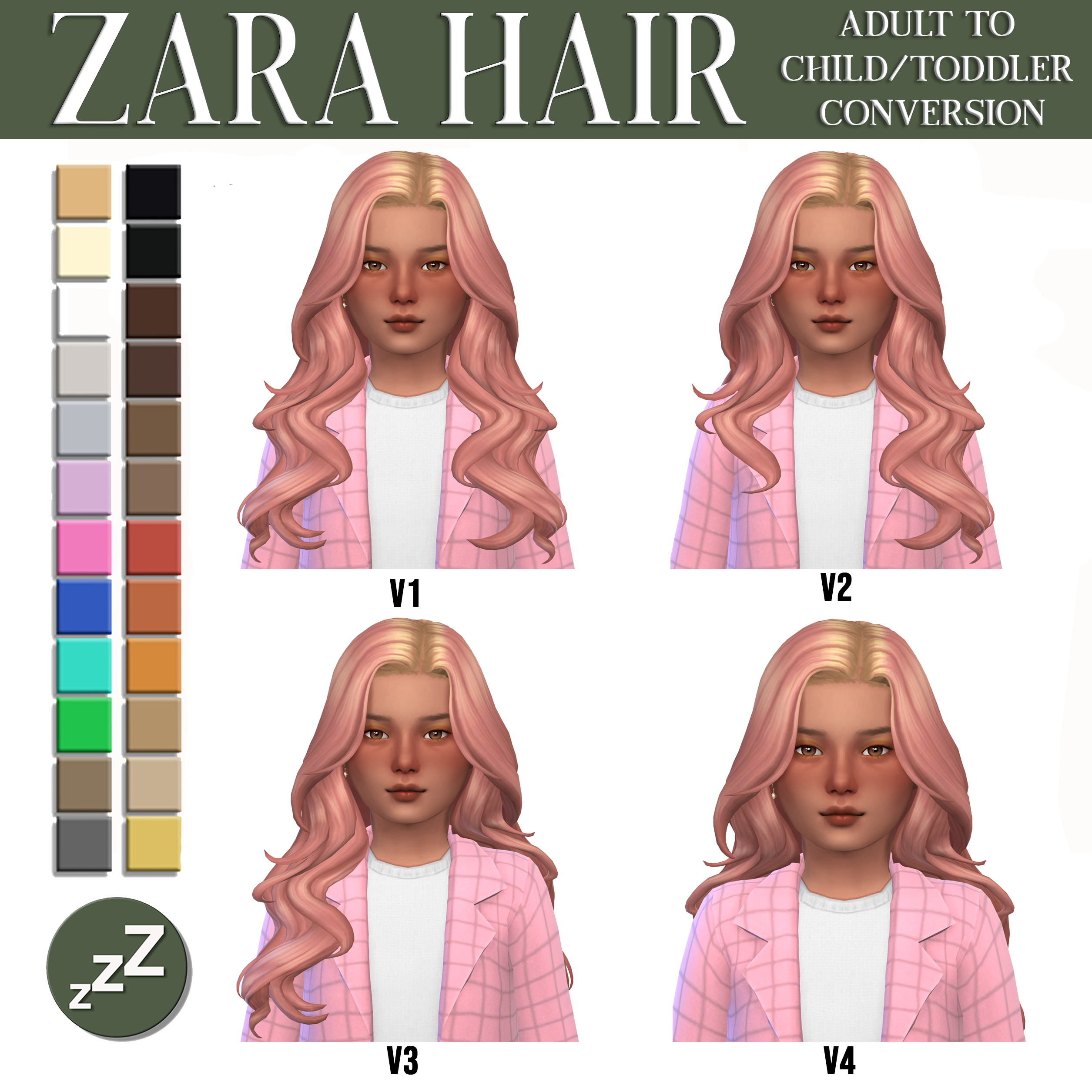 Прическа для детей и тоддлеров AH00B ZaraHair для Sims 4