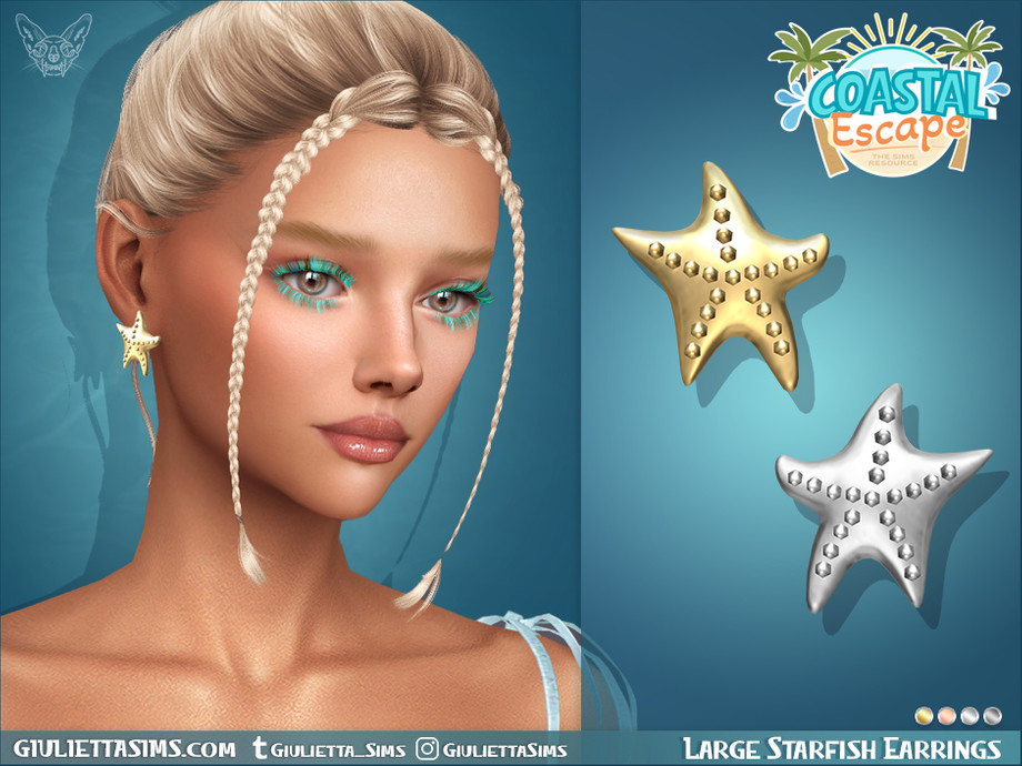 Серьги для женщин и девочек Coastal Escape - Large Starfish Earrings для Sims 4