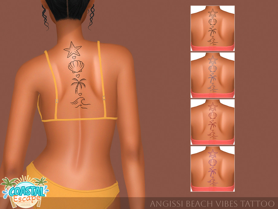 Тату для спины и бедер Beach Vibes Tattoo & Sea Tale Tattoo для Sims 4