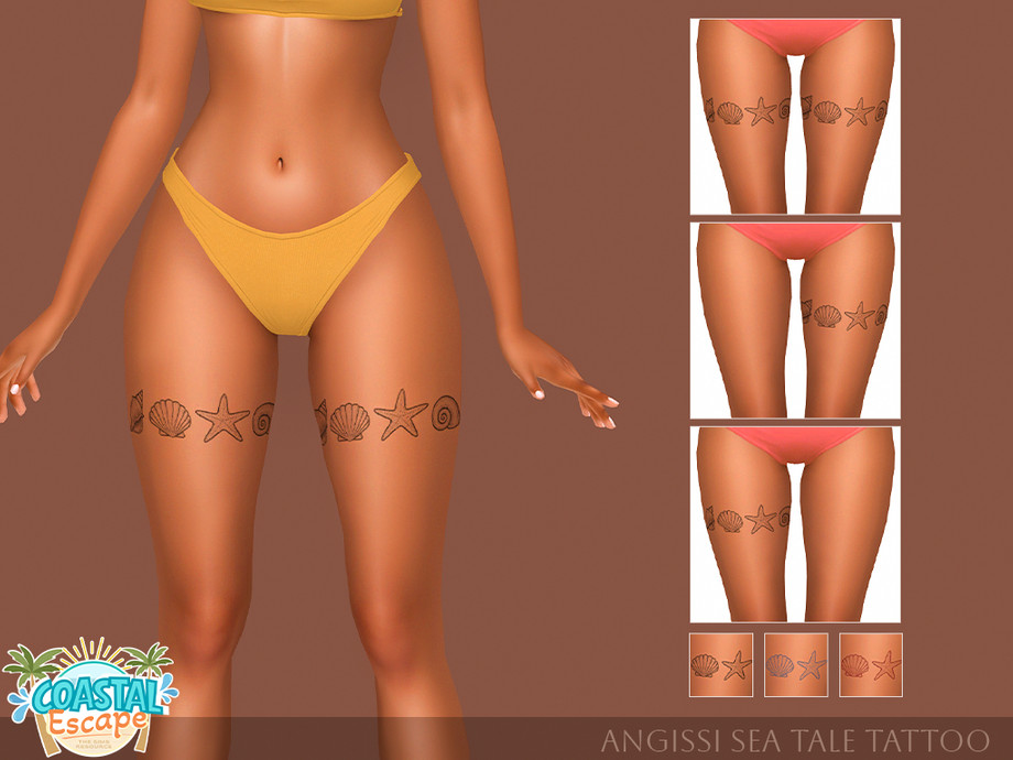 Тату для спины и бедер Beach Vibes Tattoo & Sea Tale Tattoo для Sims 4