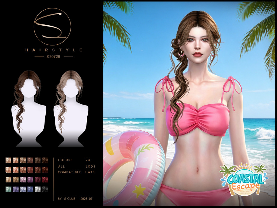Женская прическа WET HAIRSTYLE Coastal Escape для Sims 4