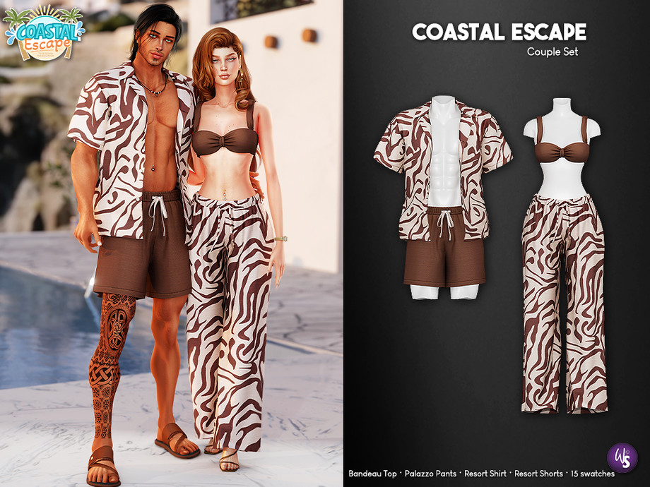 Парный пляжный сет Coastal Escape - Matching Couple Set для Sims 4