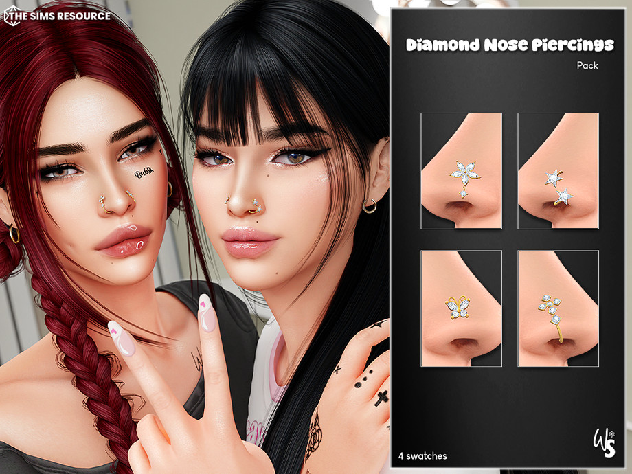 Пирсинг сет Diamond Nose Piercings Pack для Sims 4