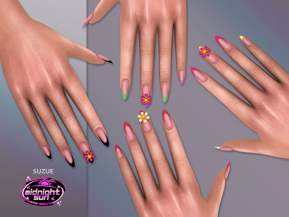 Маникюр для симочек Almond Flower Nails для Sims 4
