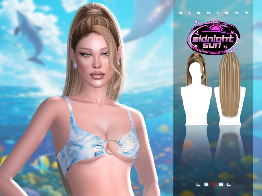 Женская прическа Midnight updo ponytail with curly bang для Sims 4