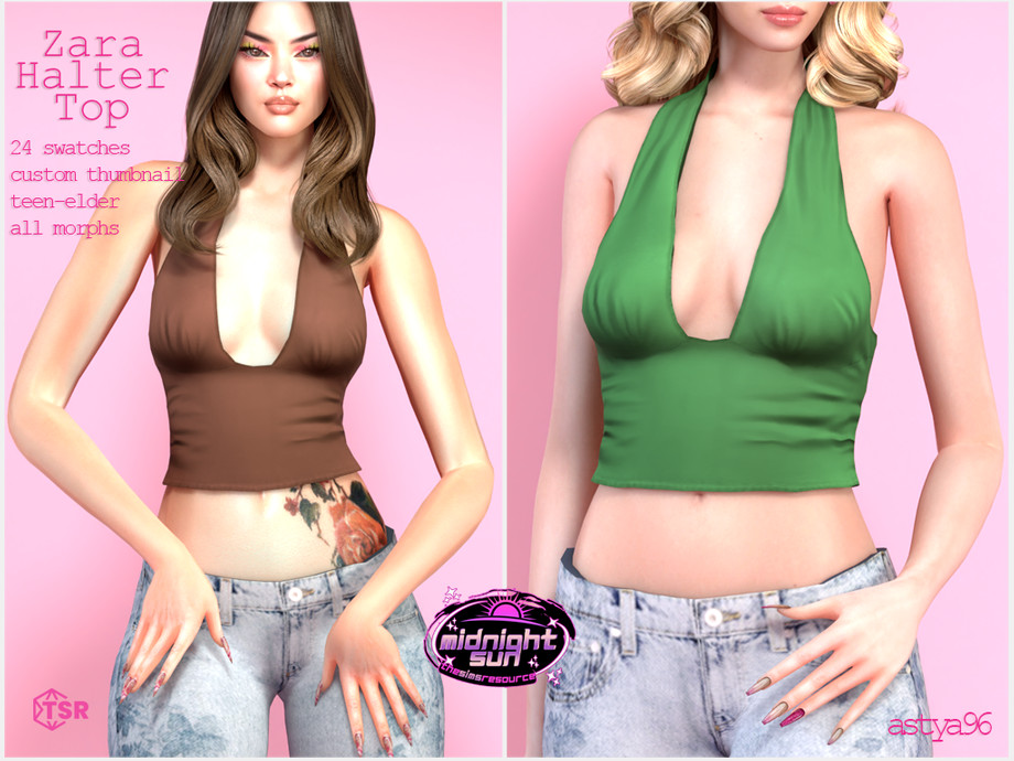 Топ и джинсы для симочек Midnight Sun Zara Set для Sims 4