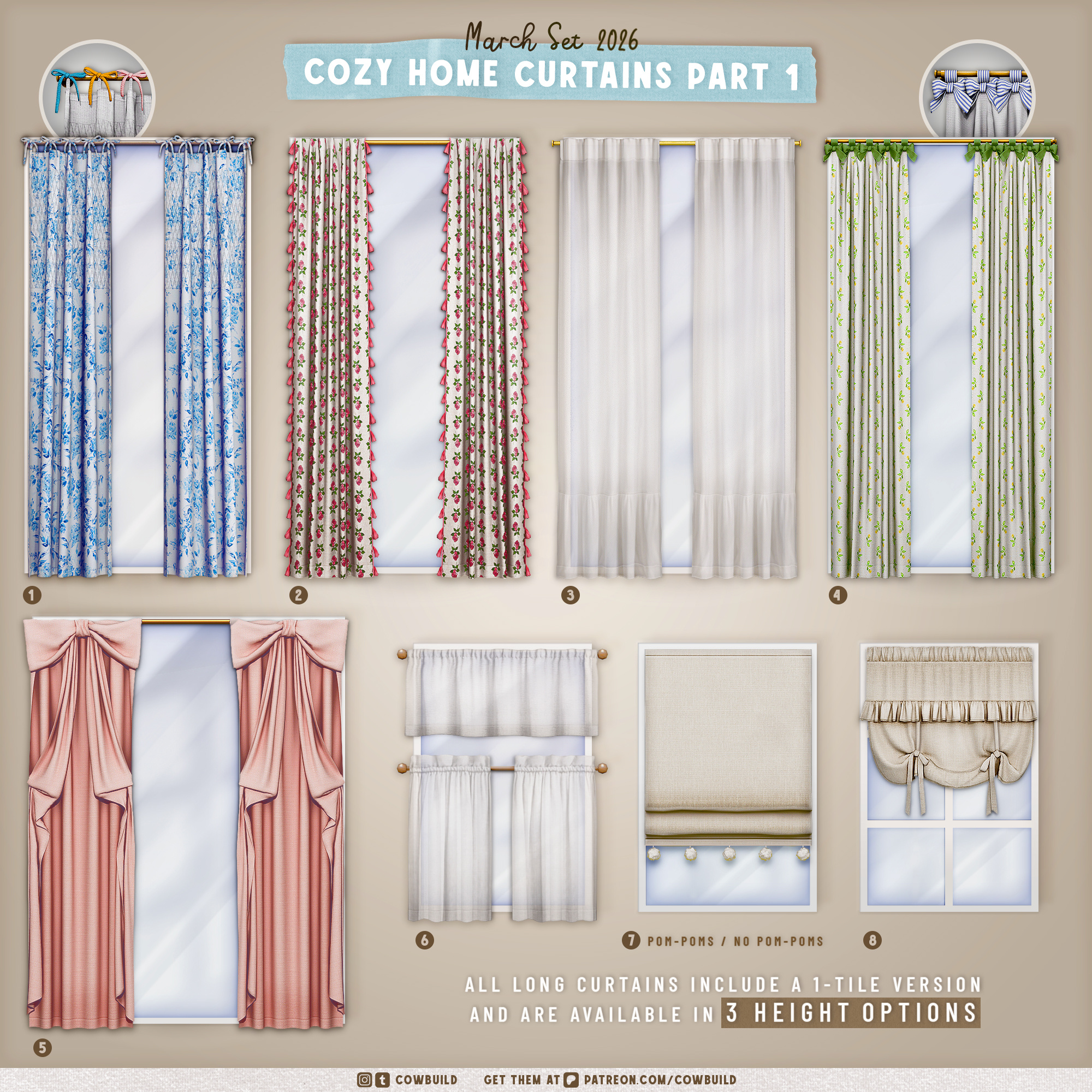 Коллекция штор Cozy Home Curtains Part 1 для Sims 4