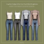 Повседневный сет Long Knit Cardigan & Knit Cami Top & Belted Straight jeans для Sims 4
