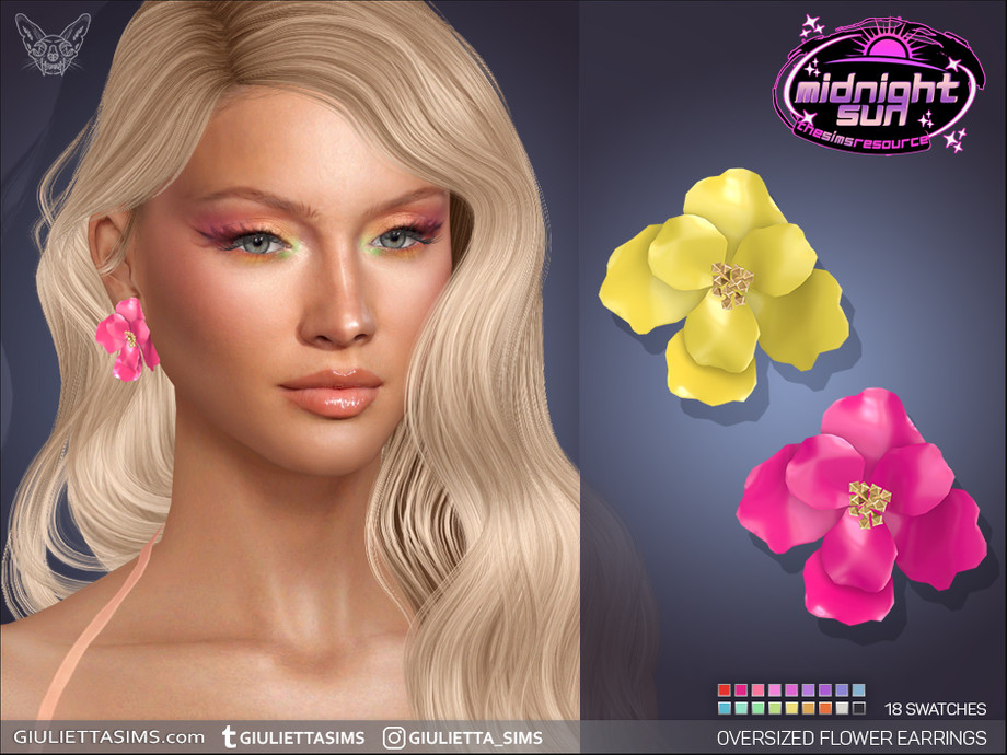 Серьги для симочек Midnight Sun - Oversized Flower Earrings для Sims 4