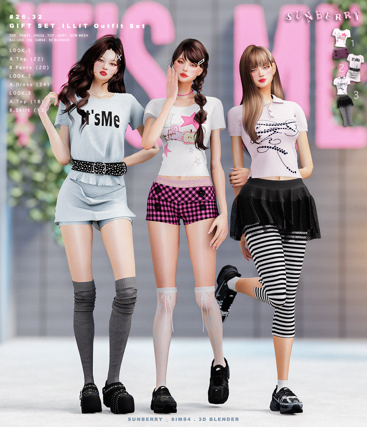 Мини-сет для симочек ILLIT Outfit Set для Sims 4