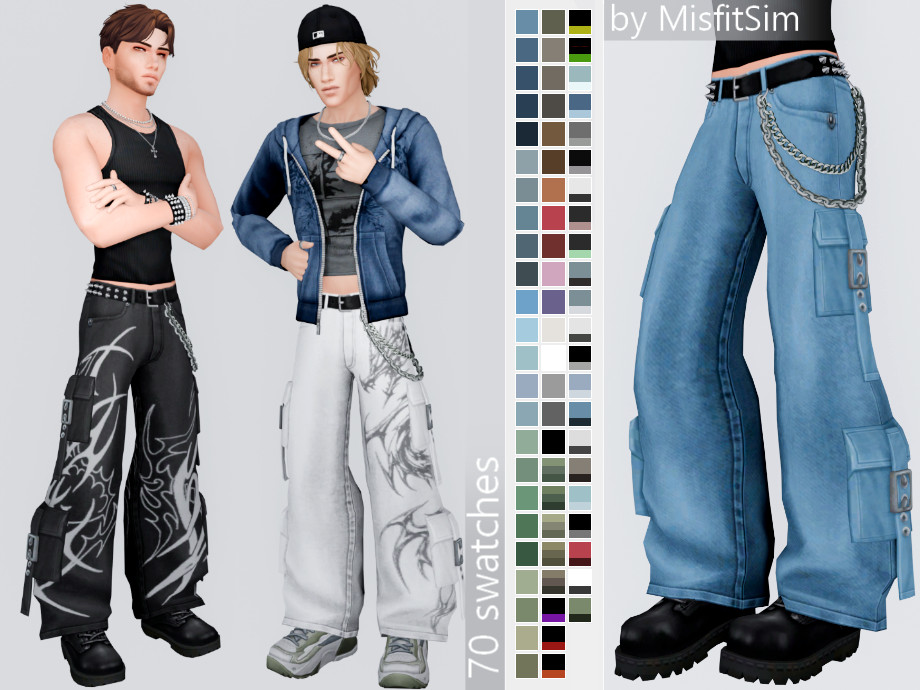 Джинсы для симов и симочек Thrashed Baggy Chain Jeans для Sims 4