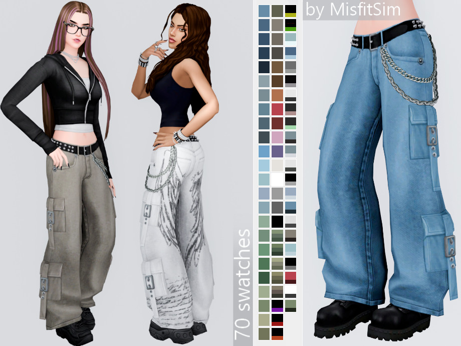 Джинсы для симов и симочек Thrashed Baggy Chain Jeans для Sims 4