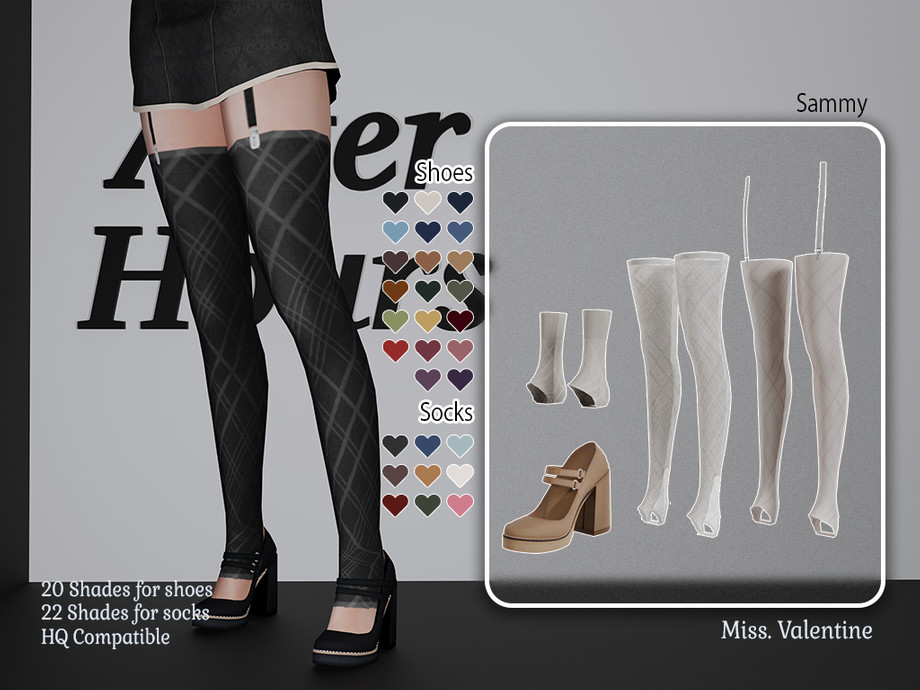 Чулки, носки и туфли Sammy high pumps mary janes with 3 types of rombus socks для Sims 4