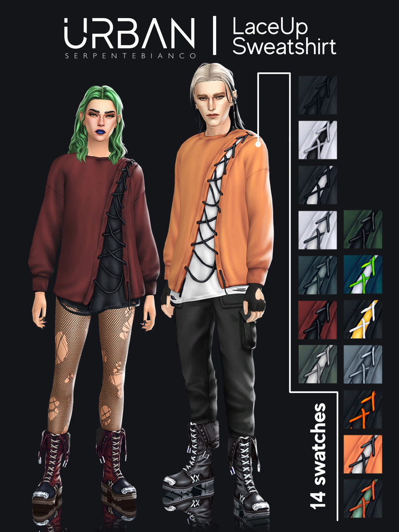 Свитшот для симов и симочек LaceUp Sweatshirt для Sims 4