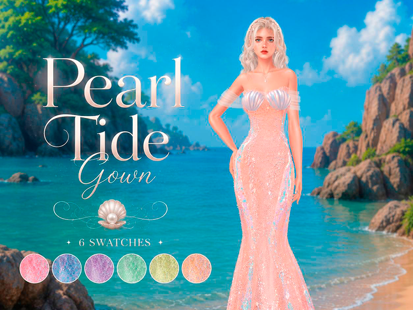 Платье русалки Pearl Tide Glow Dress для Sims 4