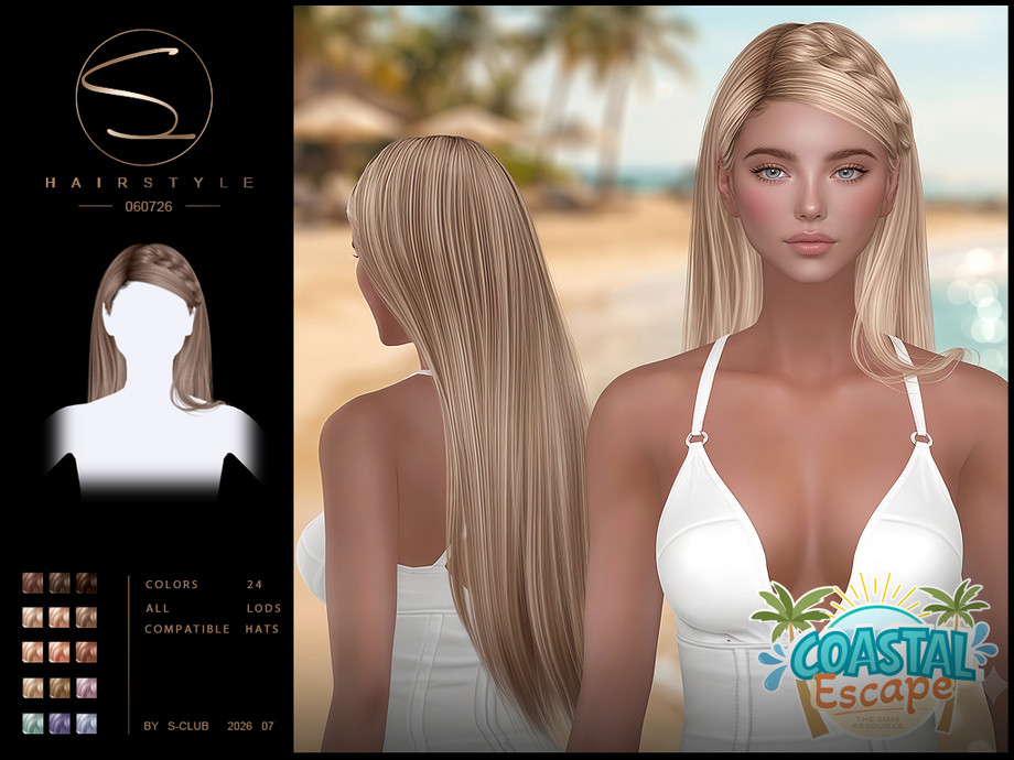 Женская прическа LONG HAIRSTYLE Coastal Escape для Sims 4