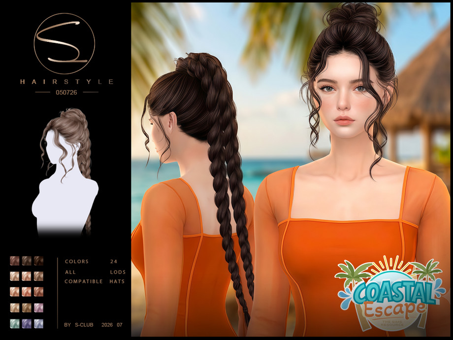Женская прическа braid ponytail HAIRSTYLE Coastal Escape для Sims 4