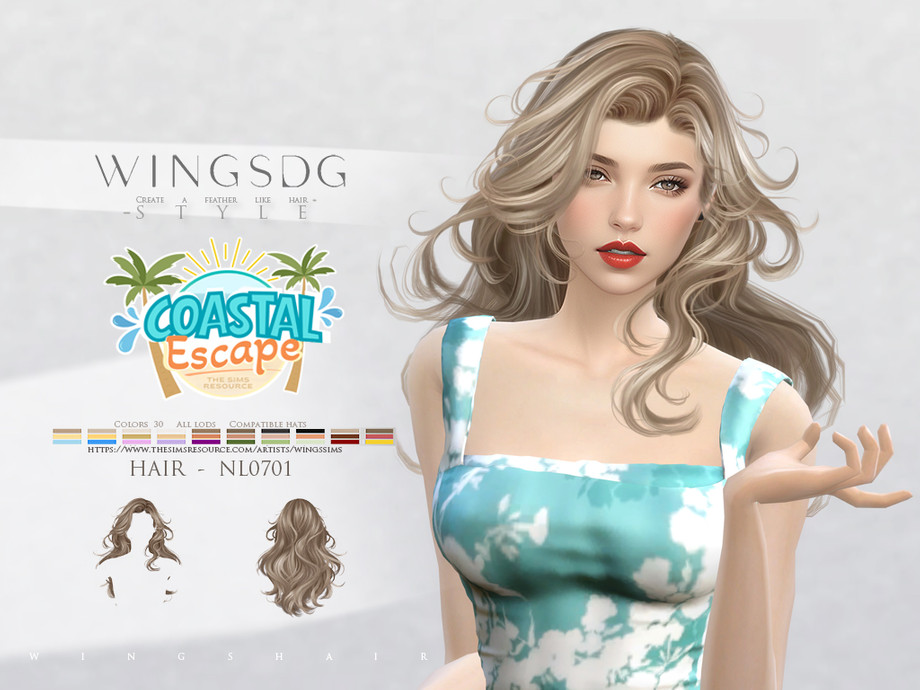 Прическа flowing long hair для Sims 4