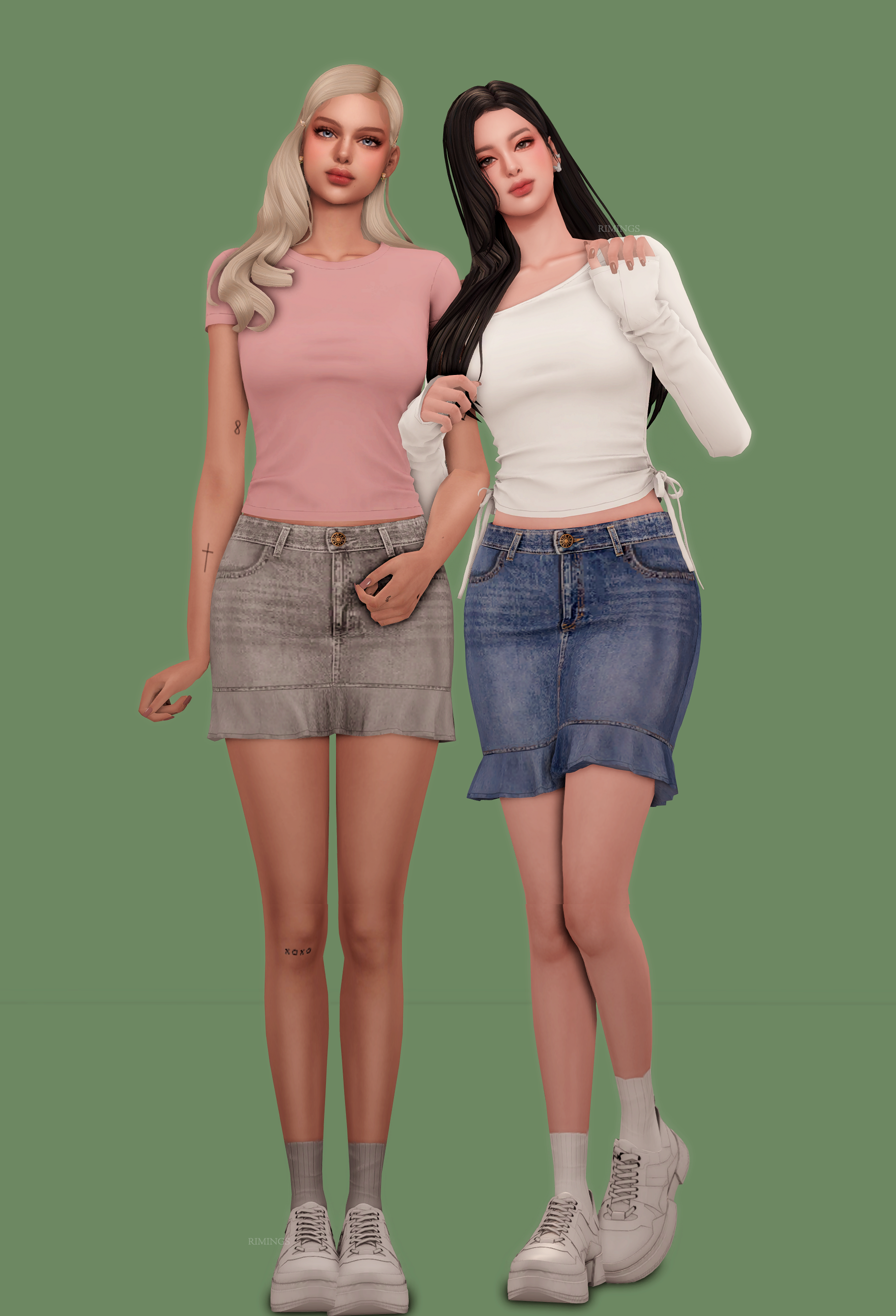 Повседневный комплект Daily Tee & Denim Skirt Set для Sims 4