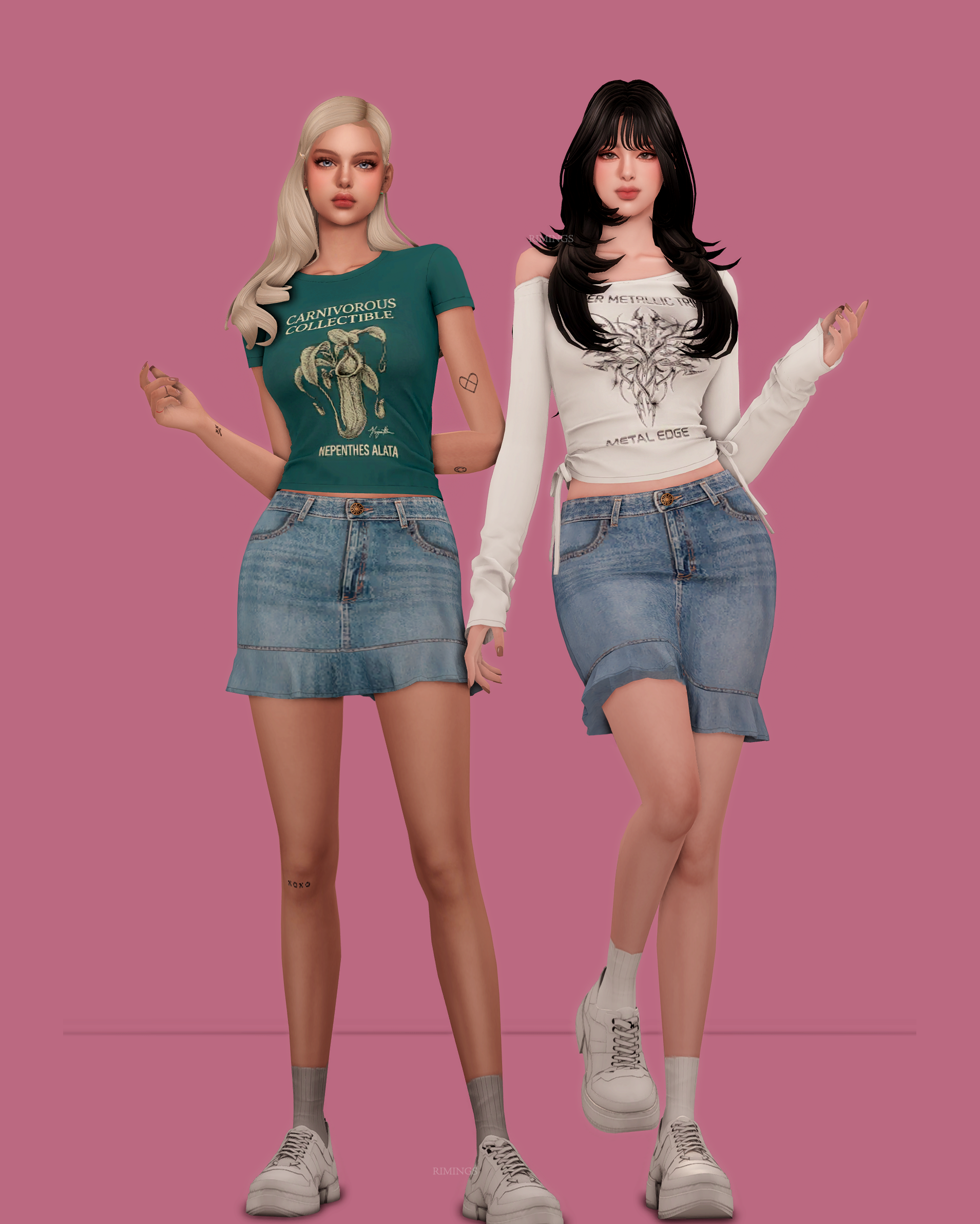 Повседневный комплект Daily Tee & Denim Skirt Set для Sims 4