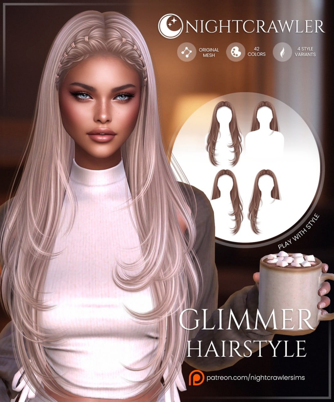 Женская прическа GLIMMER HAIR для Sims 4