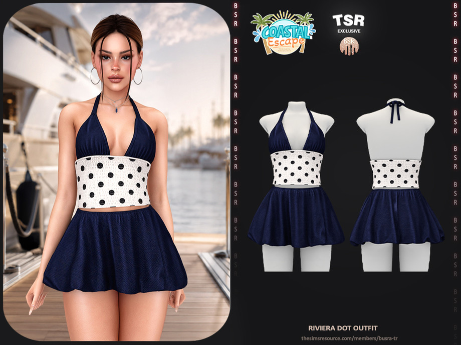 Комплект для отпуска SET-Riviera Dot Outfit для Sims 4