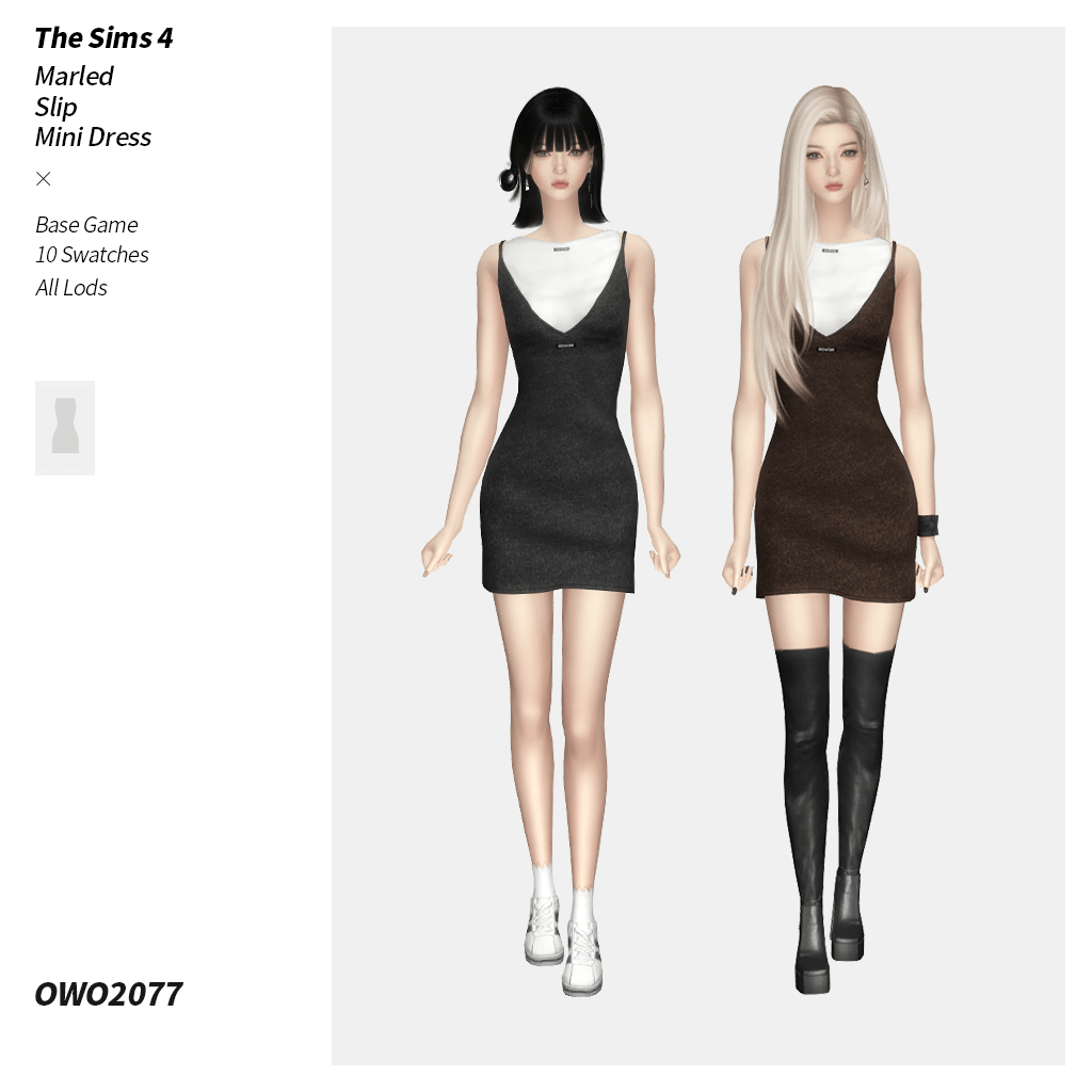 Наряд для симочки Marled Slip Mini Dress для Sims 4