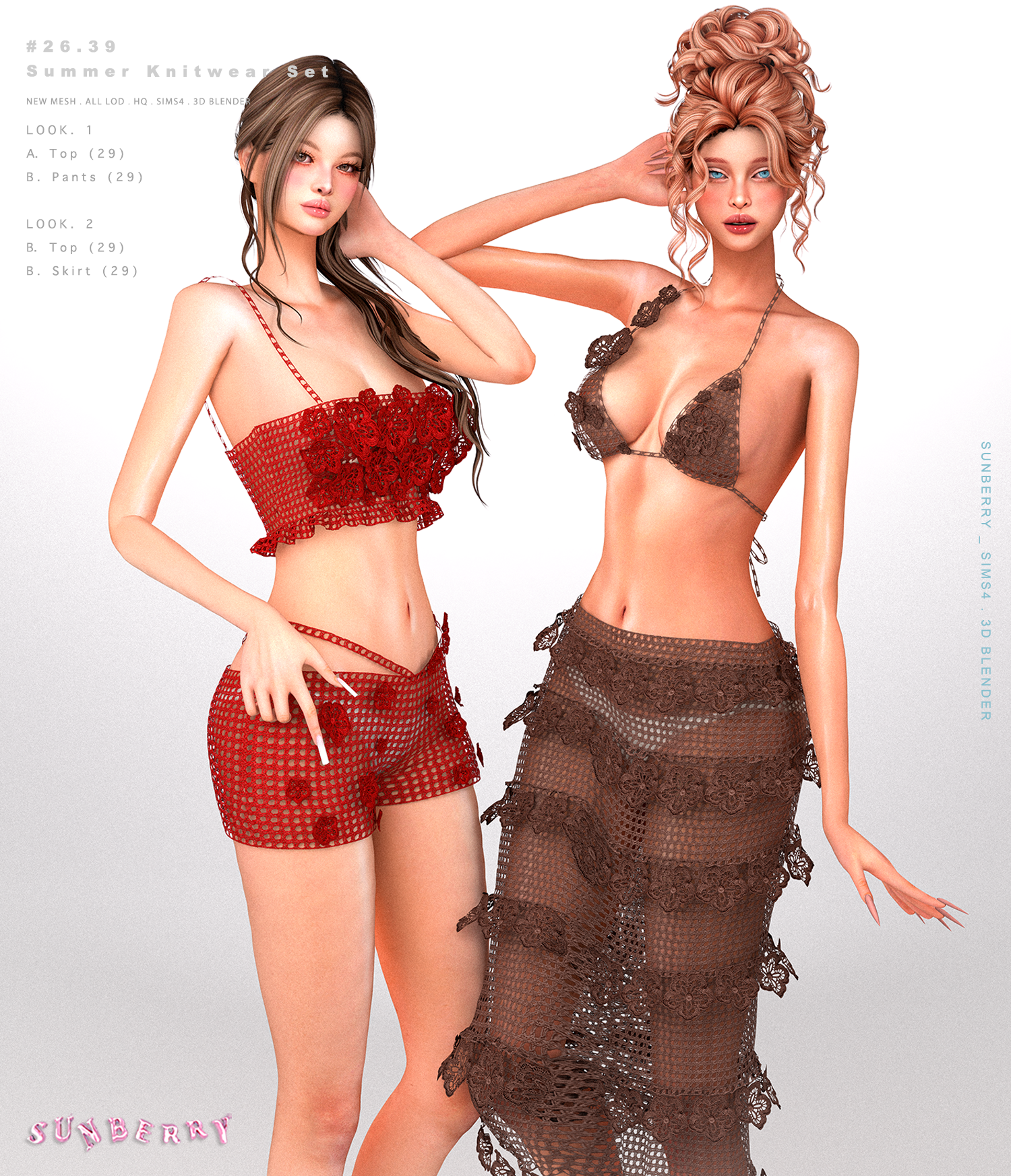 Вязанный пляжный сет 26.39_Summer Knitwear Set для Sims 4