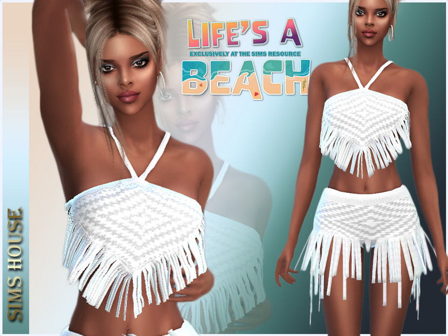 Пляжный комплект Life's A Beach FRINGED TOP & SKIRT для Sims 4
