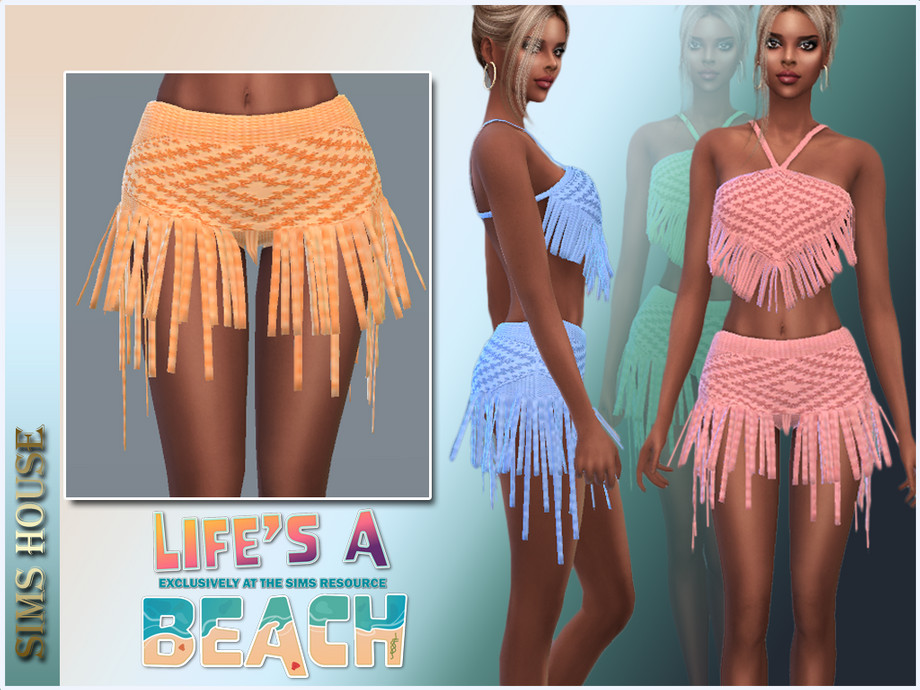 Пляжный комплект Life's A Beach FRINGED TOP & SKIRT для Sims 4