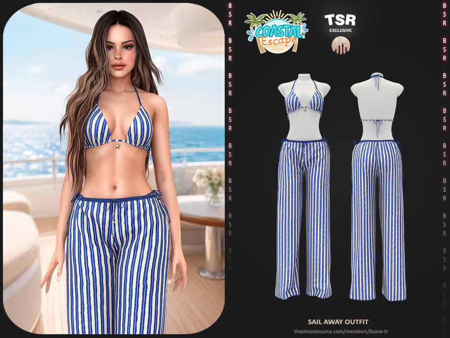 Полосатый комплект Sail Away Outfit для Sims 4