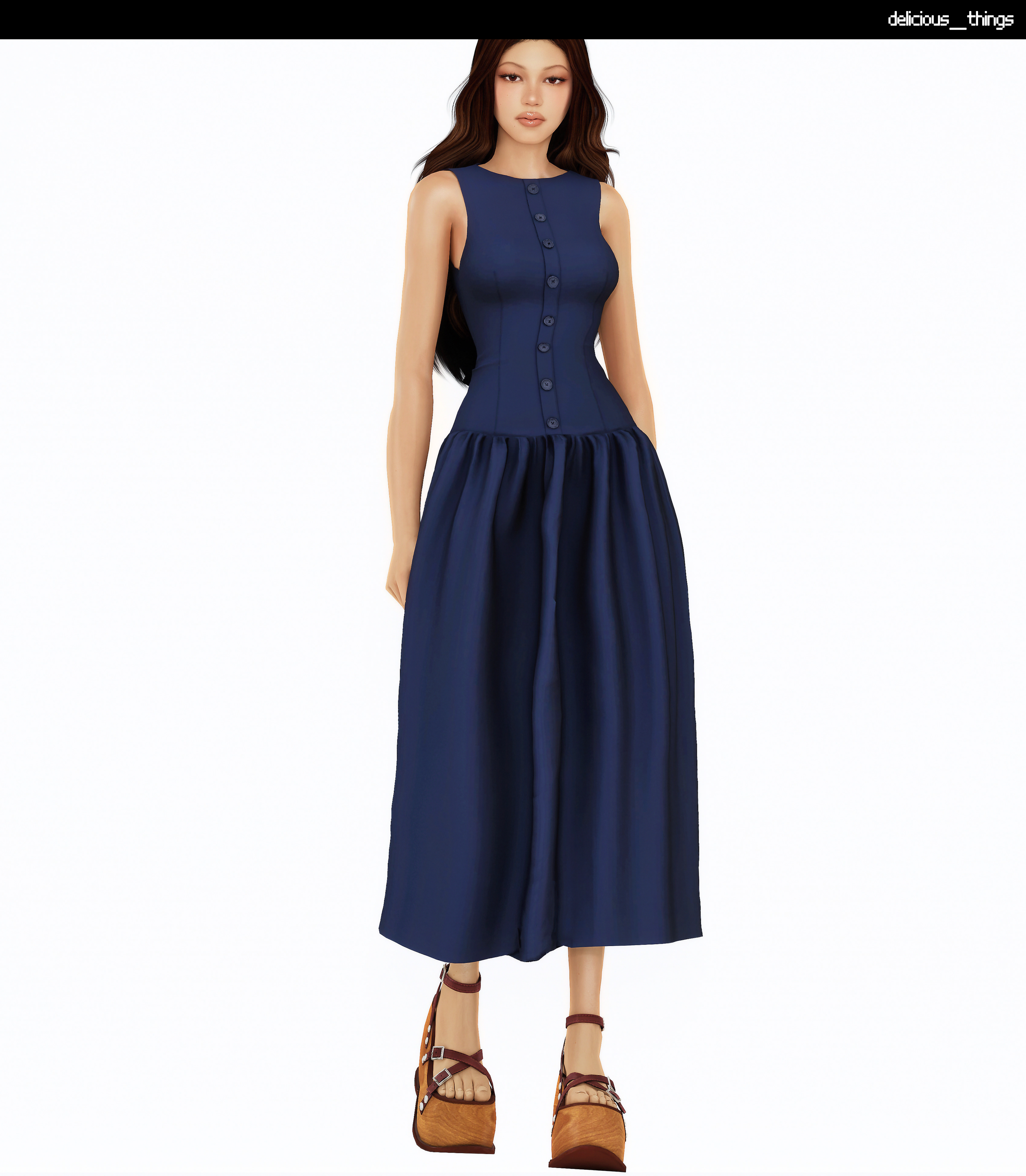 Платье для симочек Sleeveless Button-front Corset Maxi Dress для Sims 4
