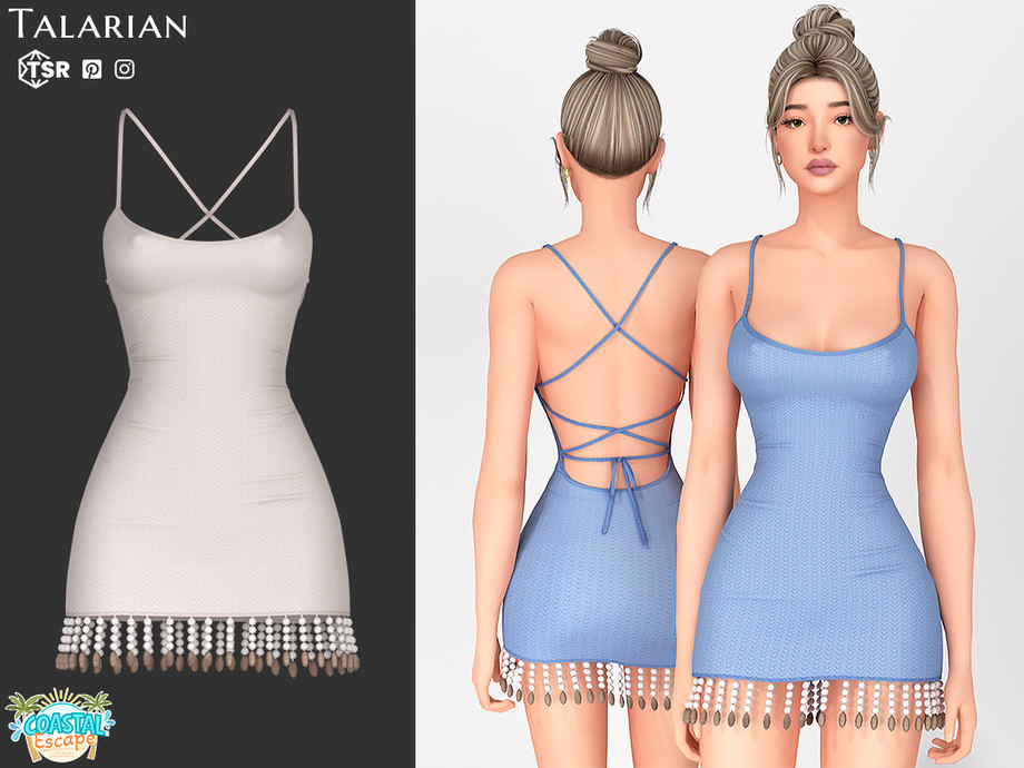 Платье для симочек Shelby Open Back Beaded Mini Dress для Sims 4