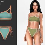 Купальник для симочек Aliza Asymmetrical Lace Up Bikini для Sims 4
