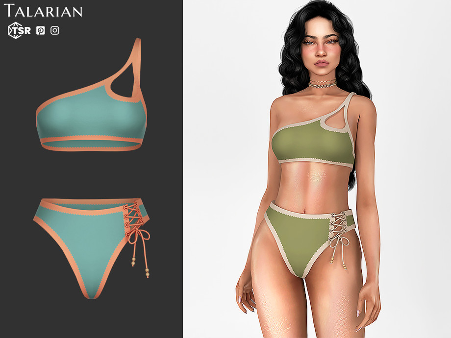 Купальник для симочек Aliza Asymmetrical Lace Up Bikini для Sims 4