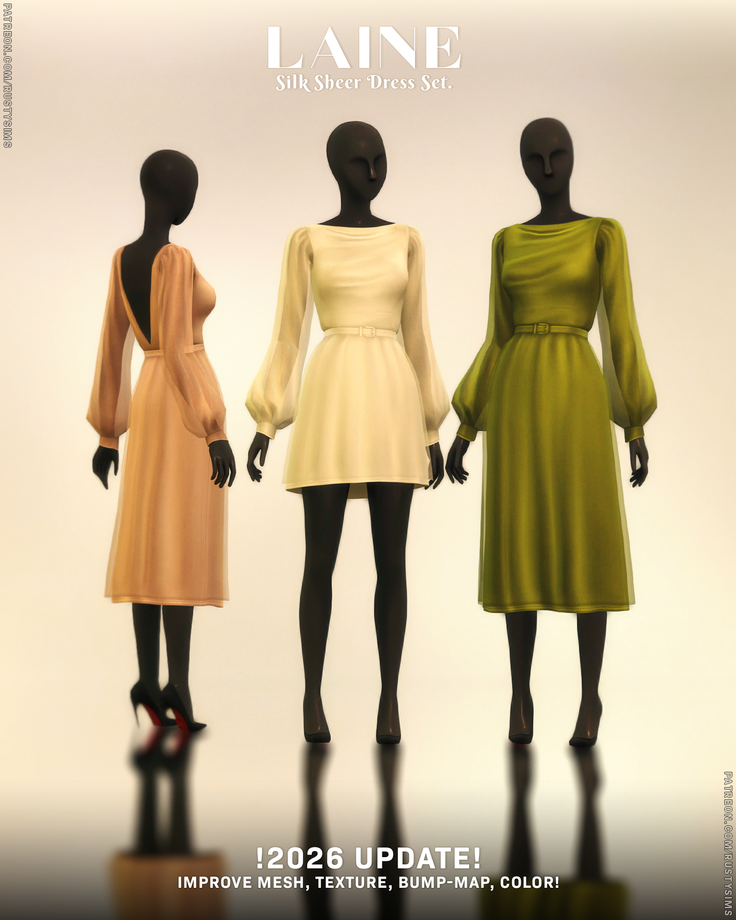 Платья для симочек 2026 Laine See-Thru Dress для Sims 4