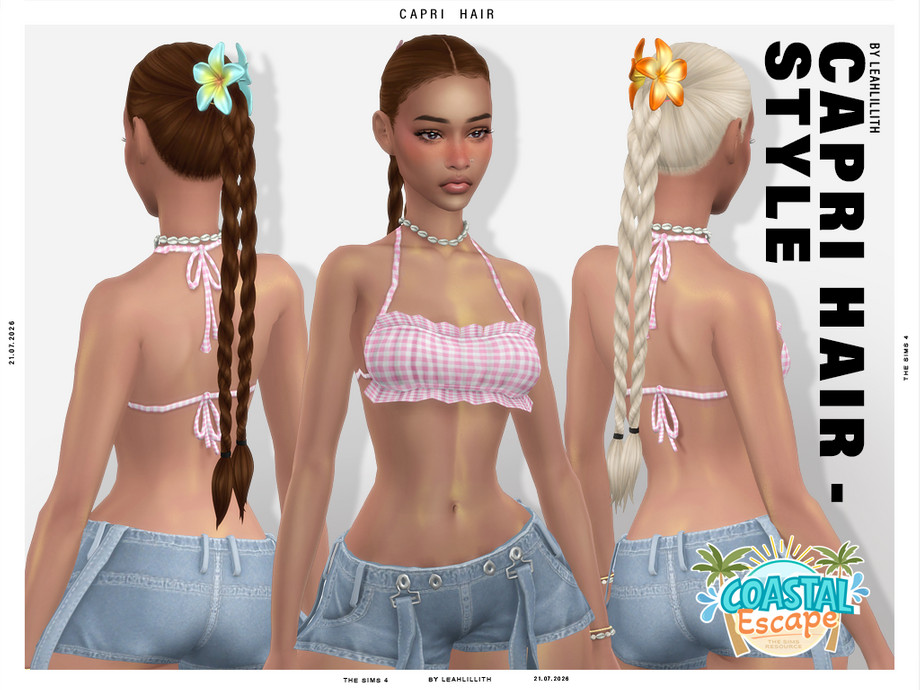 Женская прическа Coastal Escape Capri Twist Braid Hairstyle для Sims 4