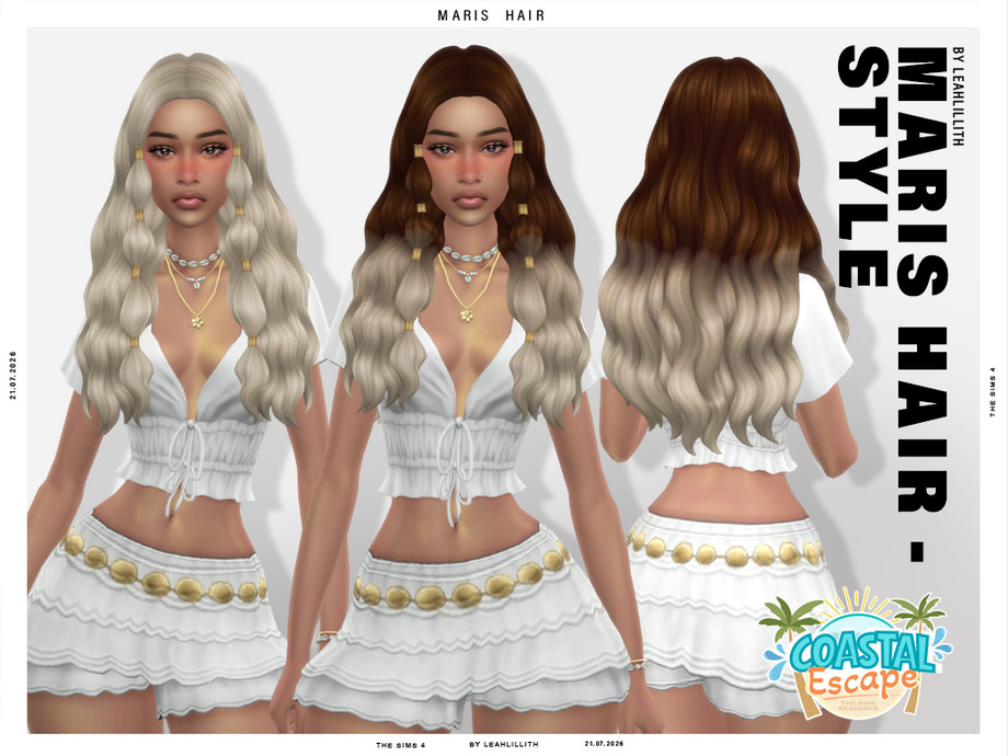 Женская прическа Coastal Escape Maris Bubble Braid Hairstyle для Sims 4