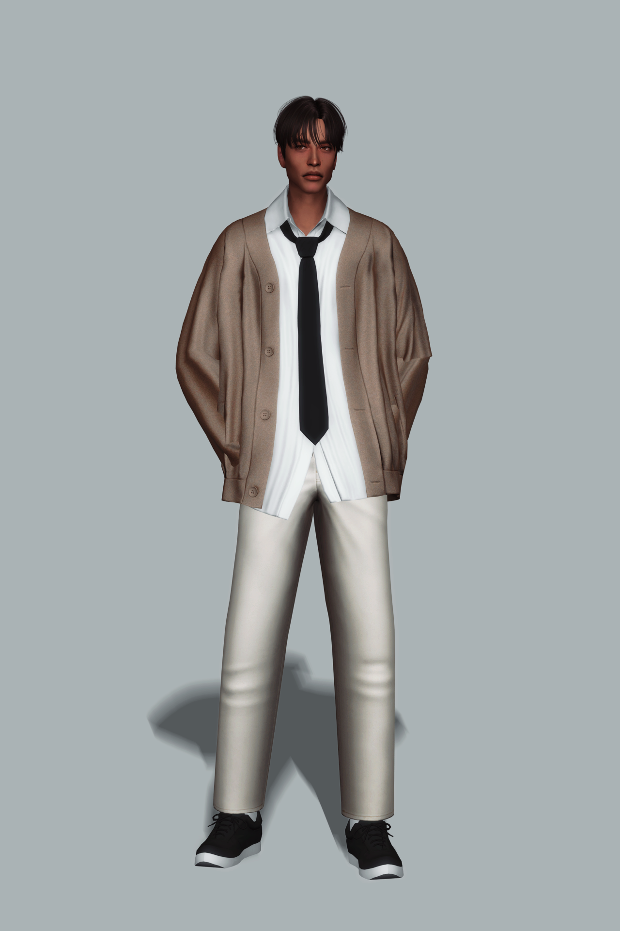 Кардиган с рубашкой и галстуком Tie Layered Cardigan для Sims 4