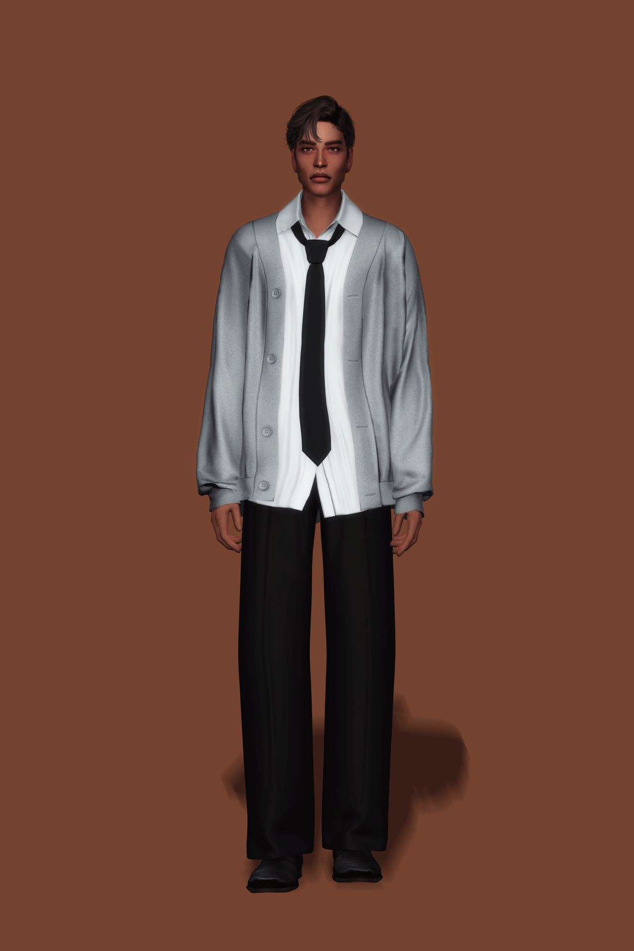 Кардиган с рубашкой и галстуком Tie Layered Cardigan для Sims 4