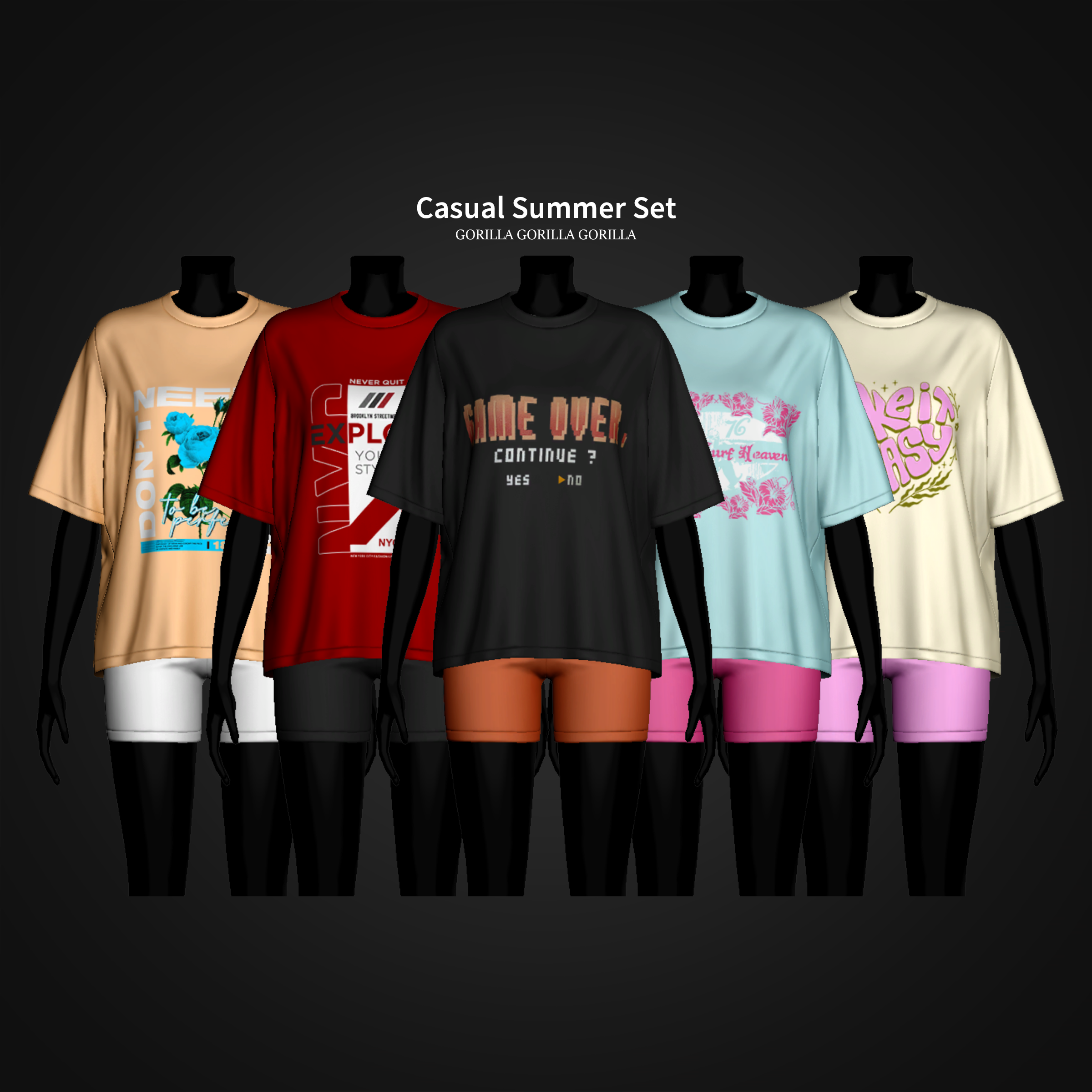 Футболка и велосипедки для симочек Casual Summer Set для Sims 4
