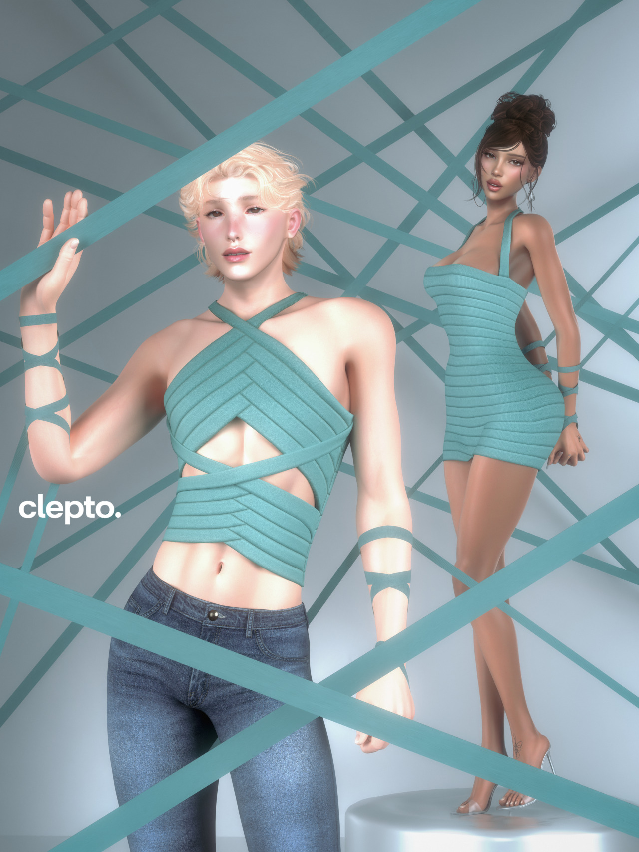 Топ для симов и платье для симочки Bandage Collection для Sims 4