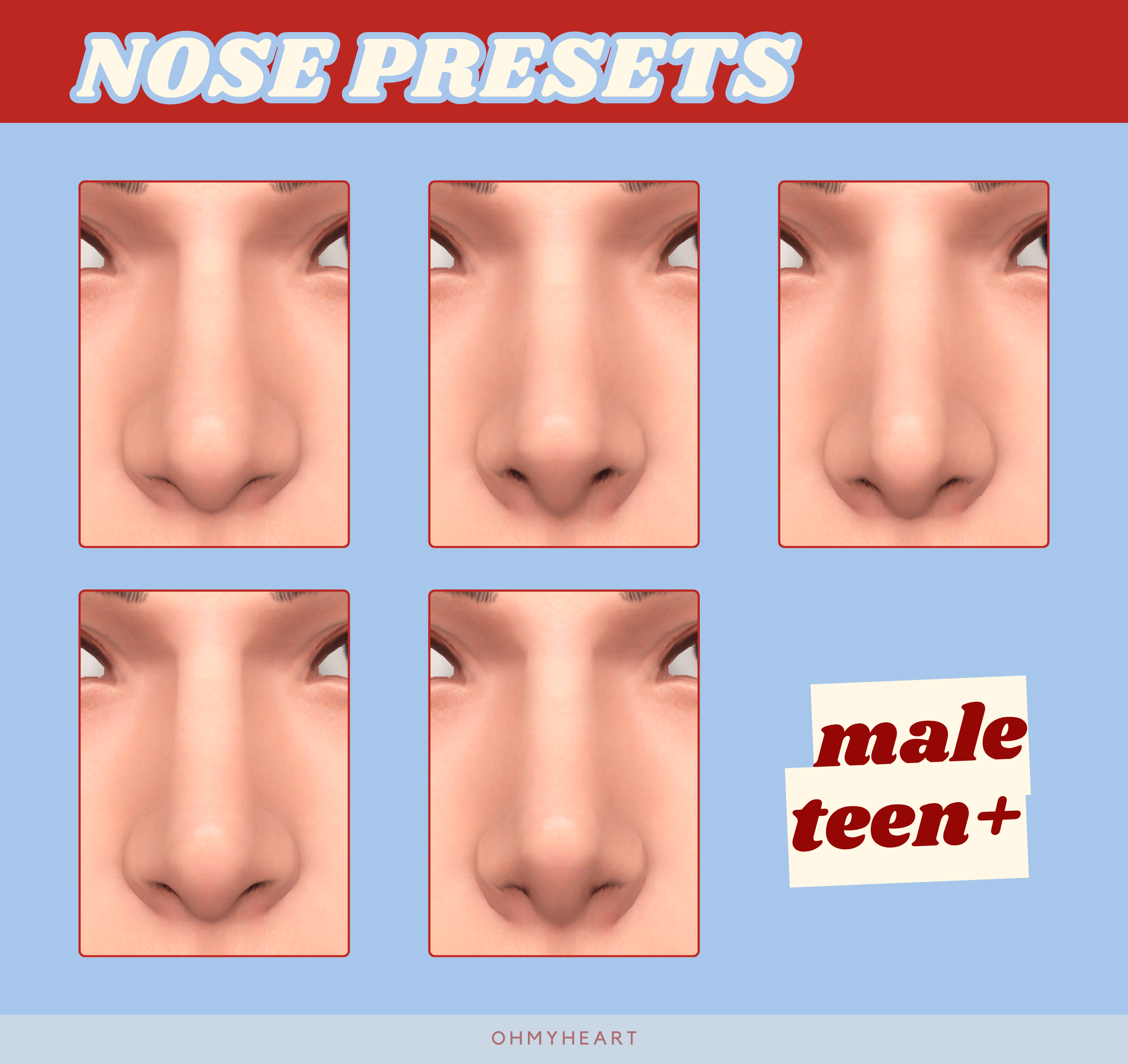 Набор пресетов для носа male nose presets1-5 для Sims 4