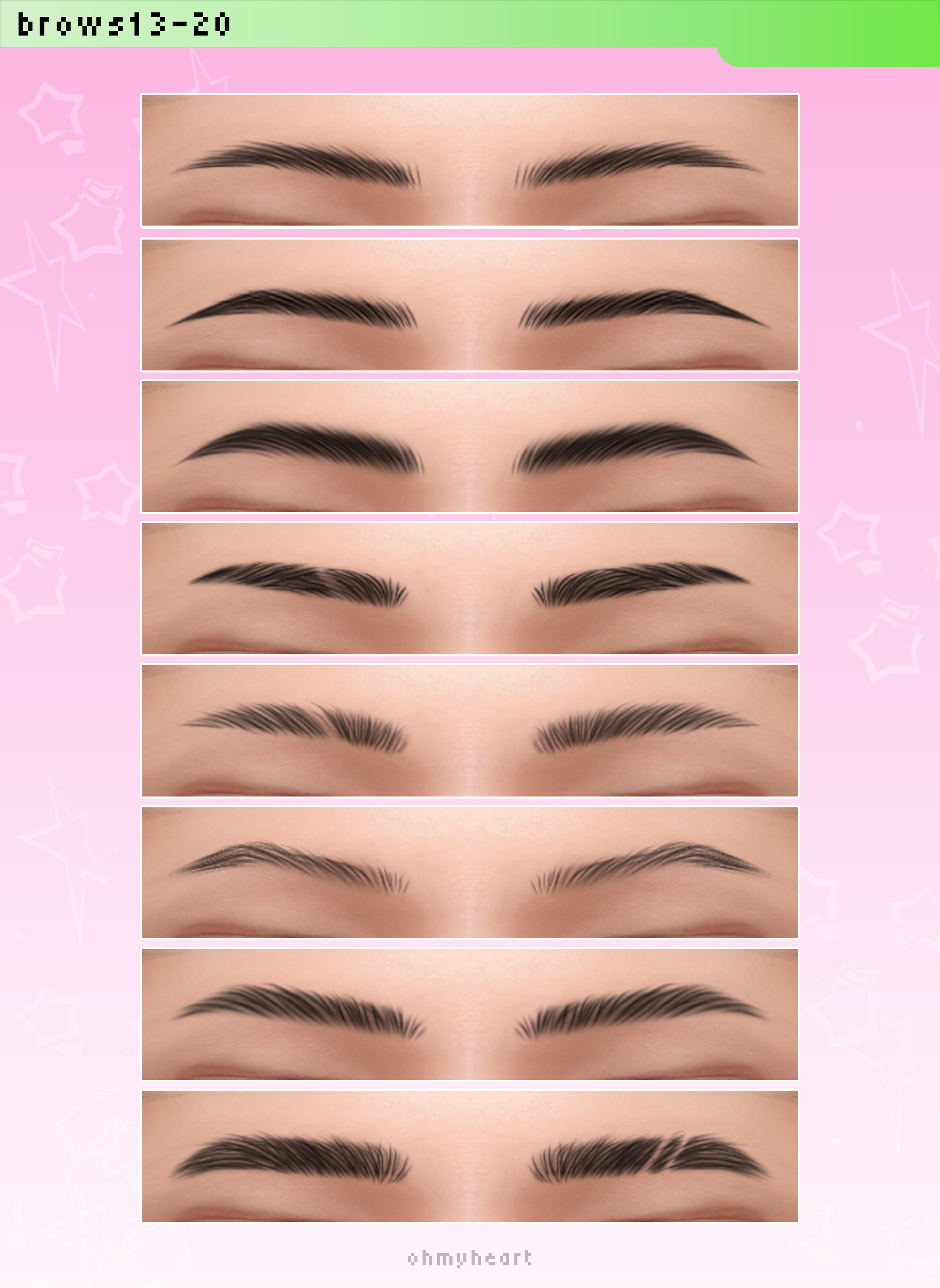 Набор бровей brows13-20 для Sims 4