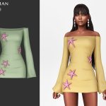 Пляжное платье Skyler Starfish Off Shoulder Mini Dress для Sims 4