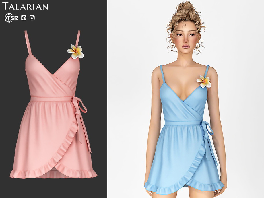 Летнее платье Rosa Floral Detail Wrap Mini Dress для Sims 4