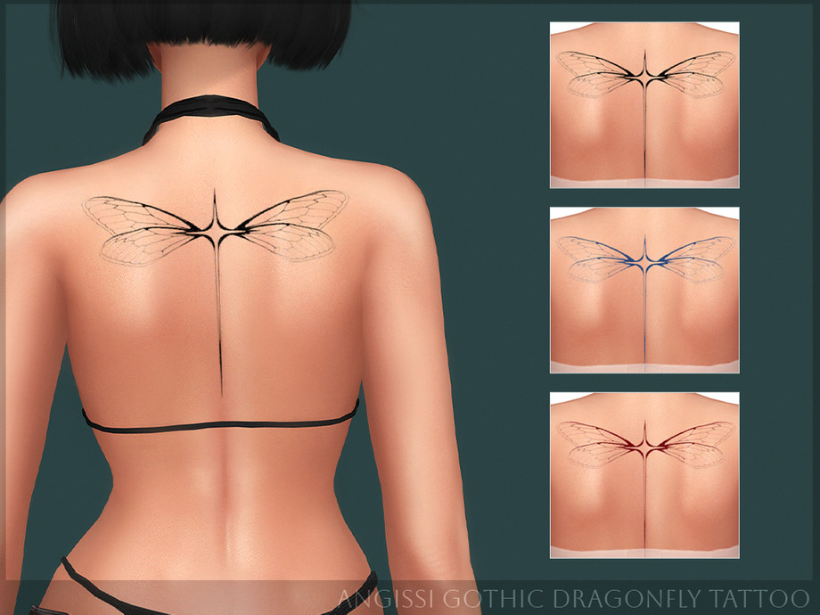 Татуировка для спины Gothic Dragonfly Tattoo для Sims 4