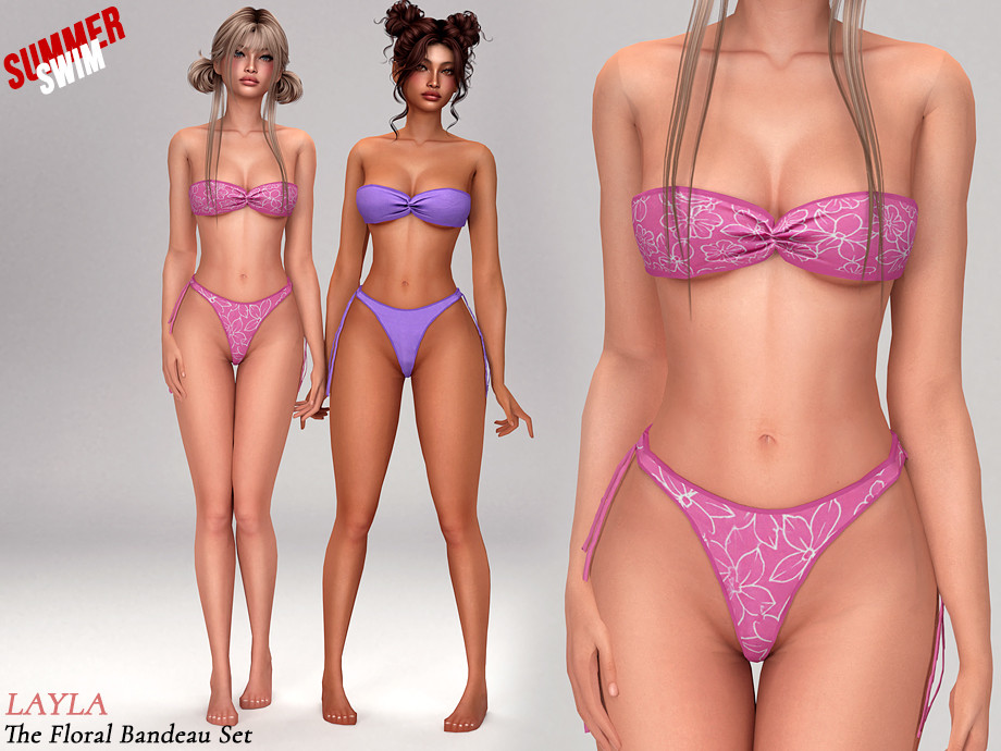 Купальник для симочек Floral strapless bandeau with high-hip bottoms bikini для Sims 4