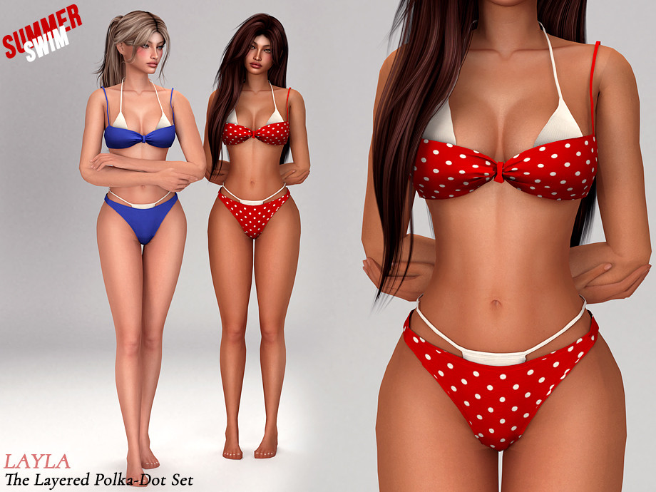 Купальник для симочек Layered polka-dot bikini для Sims 4