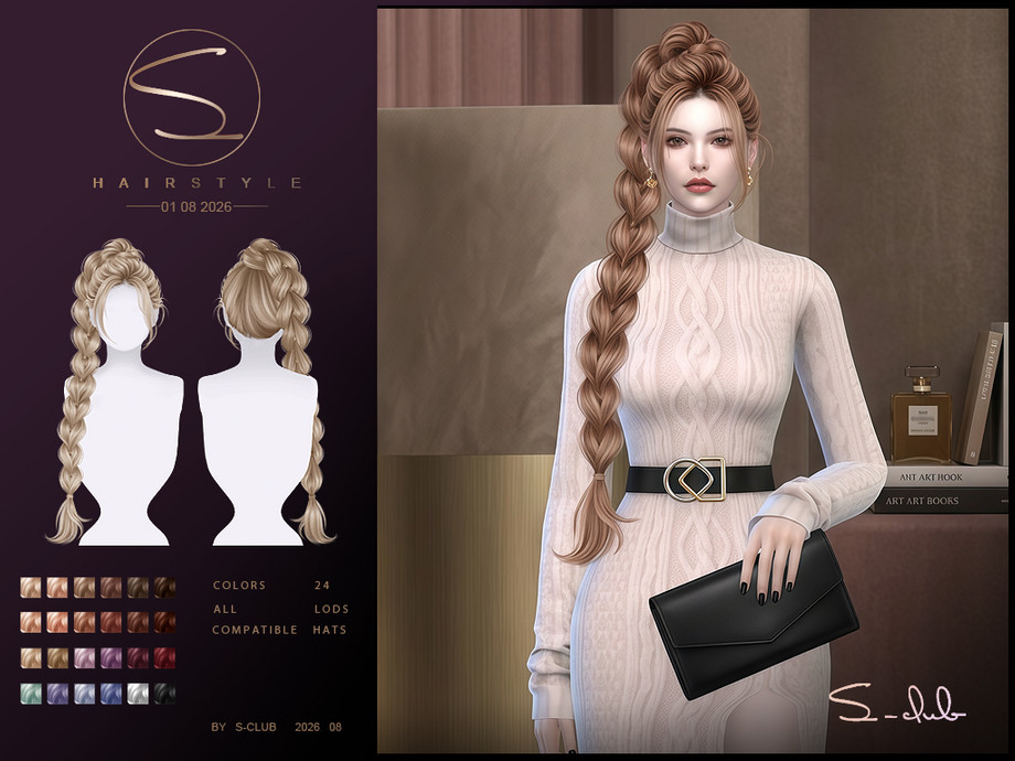 Женская прическа S-CLUB braid ponytail HAIRSTYLE для Sims 4